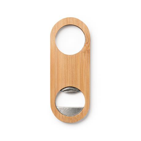 Personalised bottle opener in bamboo with stainless steel interior and hanging hole