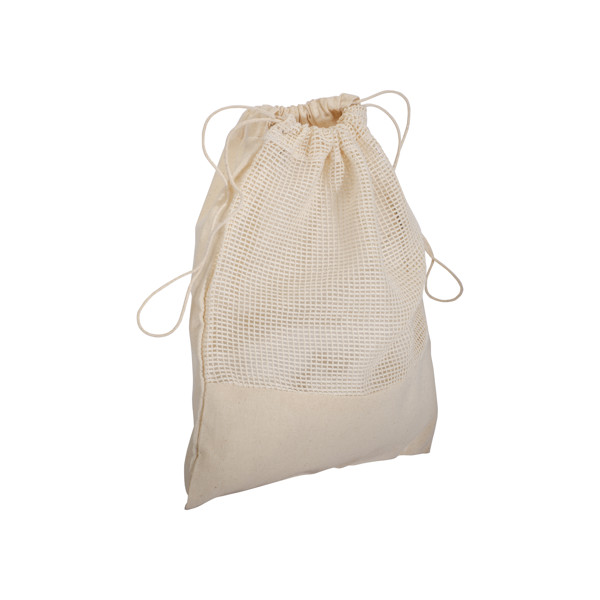 135G / M2 Natural Cotton Gift Bag With Mesh And Drawstring Closure, 25X30 Cm