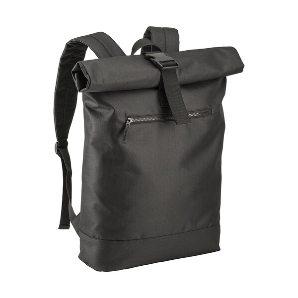 R-Pet Recycled Polyester Pc-Rucksack Rolle (17") Mit Externer Reißverschlusstasche - Schwarz