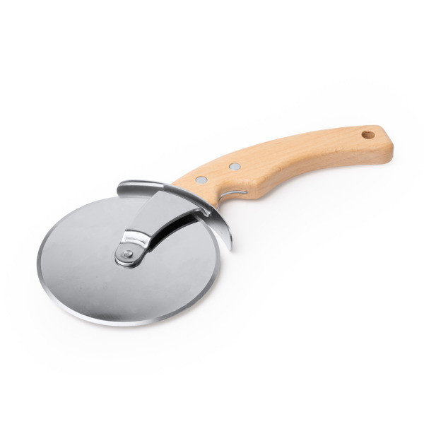 Personalised pizza cutter stainless steel with wooden handle