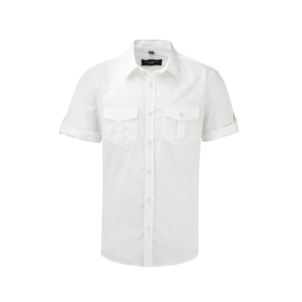 Camisa Hombre Manga Corta 130G - 100% Sarga - Algodón - Blanco / L