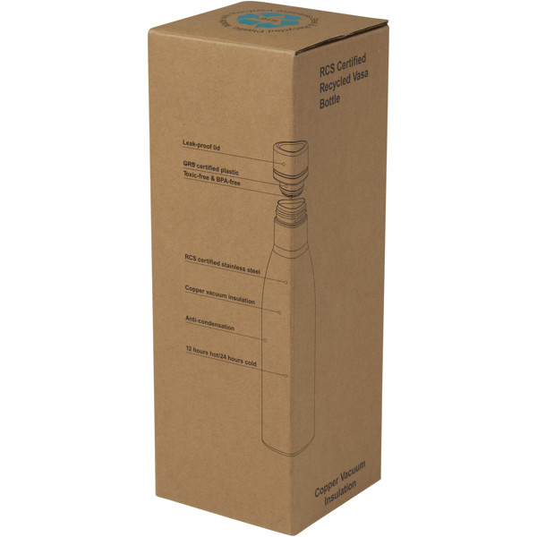 Bouteille isotherme Vasa en acier inoxydable recyclé certifié RCS de 500 ml avec isolation par le vide et couche de cuivre - Bleu