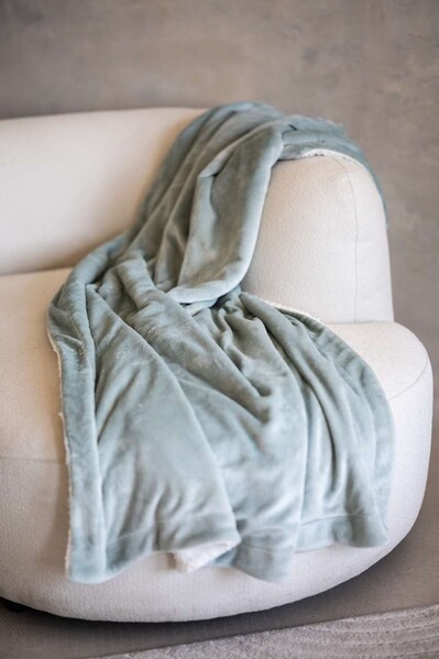Olima Sherpa Lined Blanket - Pale Seafoam