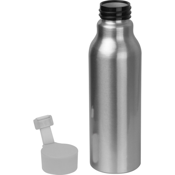 Szilikon fedelű fém ivópalack, 600 ml - Silvergrey