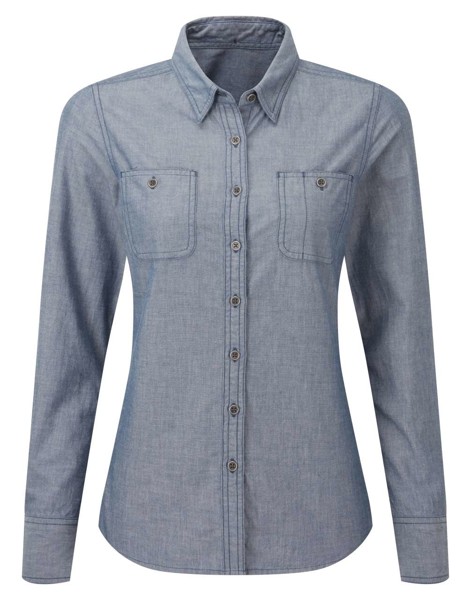 ŽENSKA ORGANSKA KOŠULJICA OD ŠAMBREA ​​IZ POŠTENE TRGOVINE - Siva Denim / L