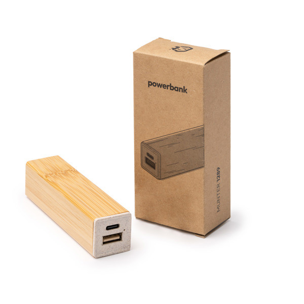 Personalised bamboo and wheat straw power bank 2600 mAh with charge indicator