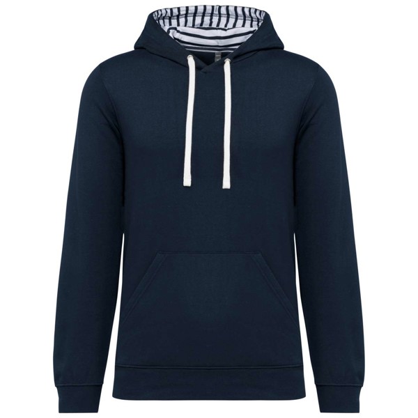 Unisex Contrast Patterned Hooded Sweatshirt - Navy / Mariniere / L