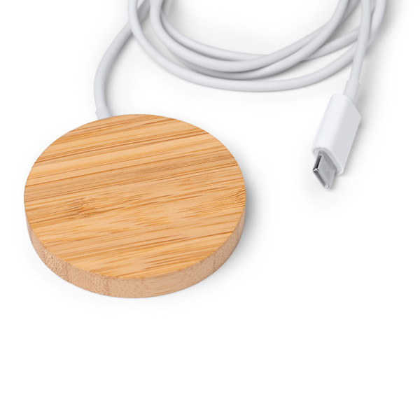 Personalised wireless charger in bamboo 15W with magnetic ring