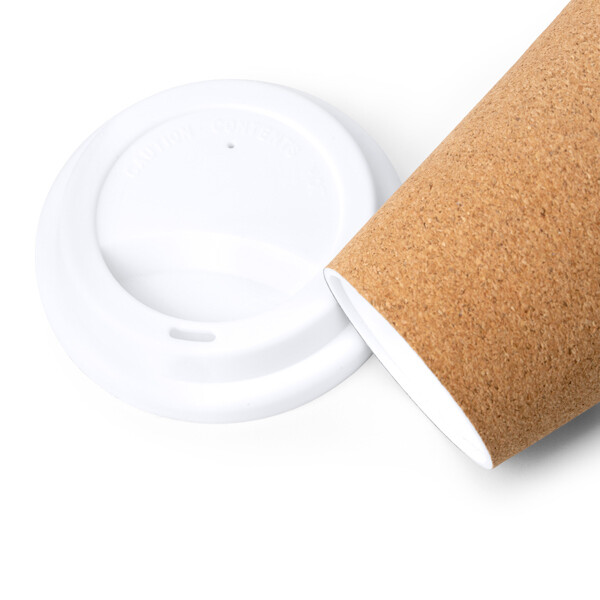 Vaso reutilizable personalizado de PP con recubrimiento de corcho 380 ml con tapa