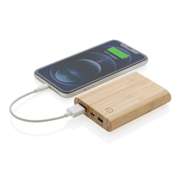5.000 mAh powerbank i bambus, brun