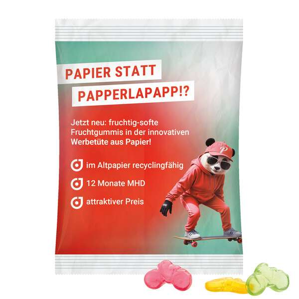 Maxi bag 50g, recyclable PaperPlus Pro white, Trolli fruit jelly gums bicycle