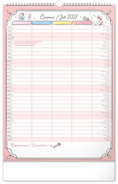 Notique Nástěnný Kalendář Rodinný Plánovací Hello Kitty Xl 2027, 33 x 46 cm