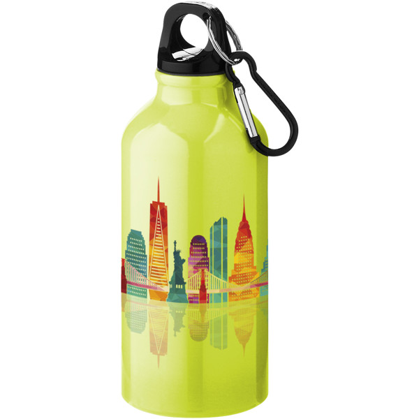 Bouteille d'eau Oregon de 400 ml en aluminium avec mousqueton - Jaune néon