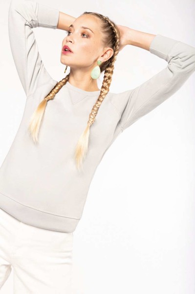 Ladies’ Organic Cotton Crew Neck Raglan Sleeve Sweatshirt - Snow Grey / S