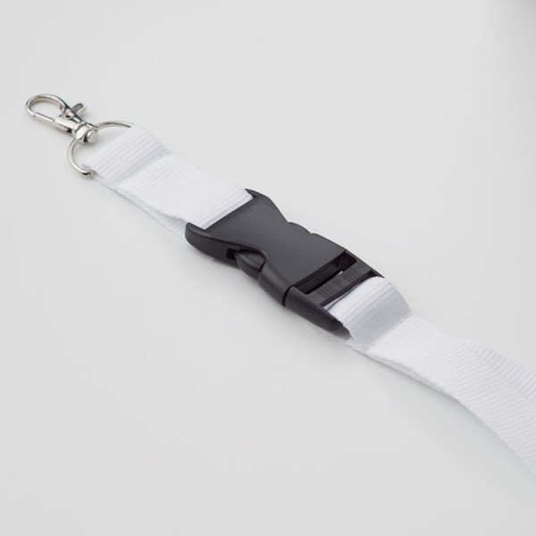 Wide Lany lanyard,metal hook,25mm - White