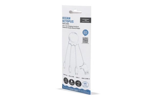 4009| Xoopar Eco Octopus Câble de recharge Ocean Bound Plastic - Blanc