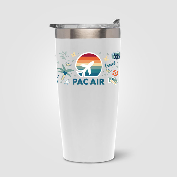 Eldur Gobelet Isotherme Double Paroi en Acier Inoxydable - 530 ml - Blanc / Sérigraphie