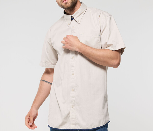 Chemise coton manches courtes - BEIGE / NAVY / L