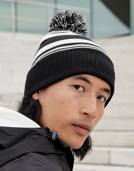 Striped Fan Beanie - Black / White / ONE SIZE