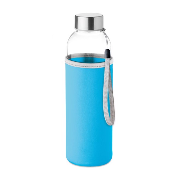 Glass bottle in pouch 500ml Utah Glass - Turquoise