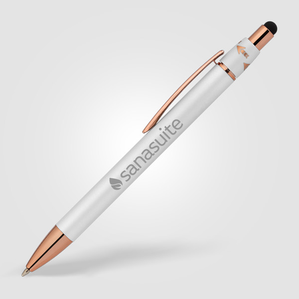 Orbit Spinner Metal Pen w/Stylus - White / 4 Colour inkjet
