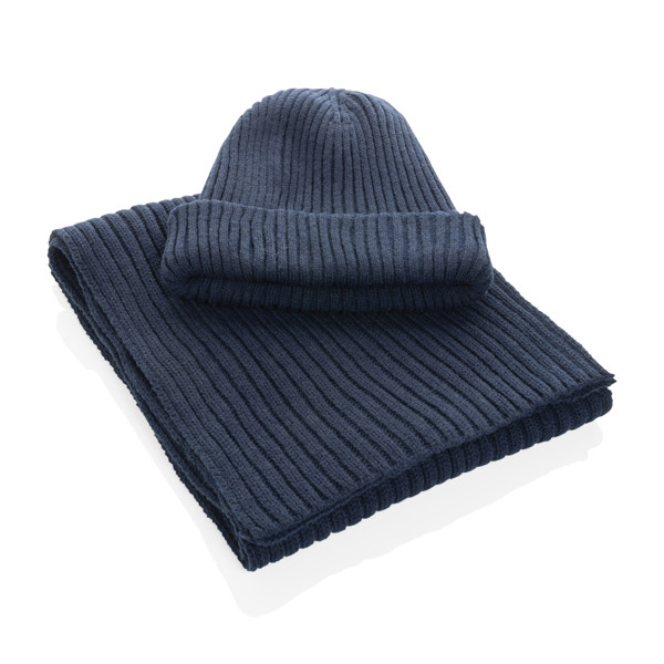 Écharpe tricotée 180x25cm Impact AWARE™ Polylana® - Bleu Marine