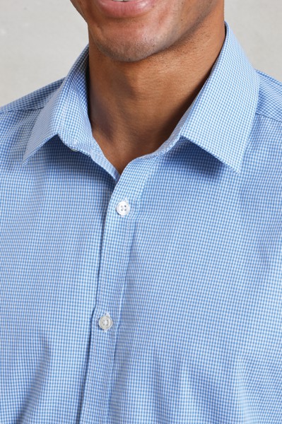 Men's Long Sleeve Gingham Cotton Microcheck Shirt - Black / White / L