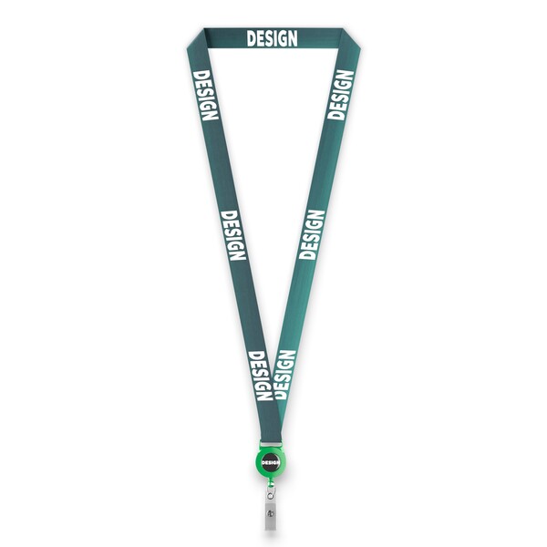 lanyard a bobina per badge in poliestere sublimato - Colore pieno / Verde classico / 15mm Larghezza
