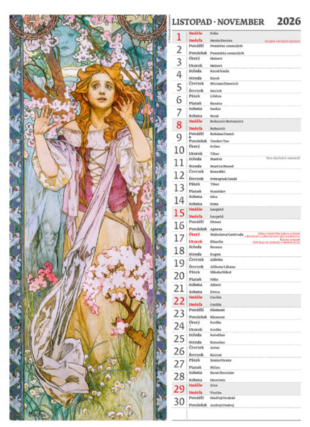 Nástěnný kalendář Alfons Mucha 2026