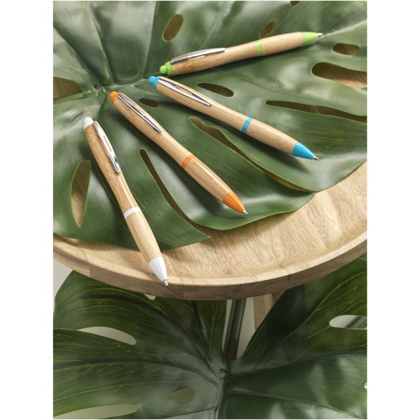 Kuličkové pero Nash z bambusu - Přírodní / Bílá