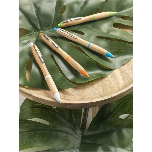 Stylo bille en bambou Nash (encre bleue) - Naturel / Blanc