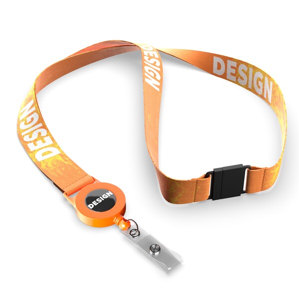 Polyester sublimation badge reel lanyard - Orange / 20mm width / Safety breakaway