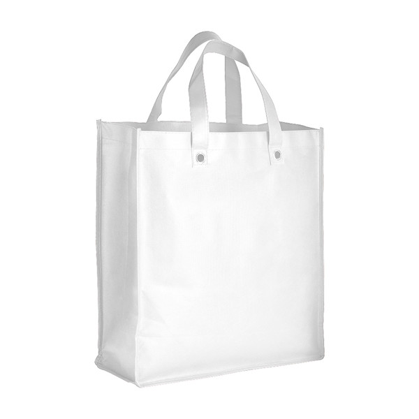 Stitched 80 G/M2 Non-Woven Fabric Foldable Shopping Bag With Gusset And Short Handles - White