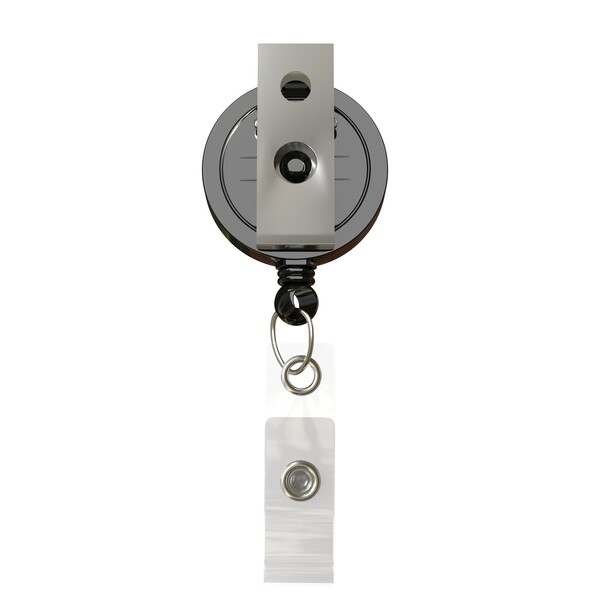 Enrouleur de badge rétractable de forme ronde avec logo ⌀2,8cm - Quadri / Noir / Clip bouledogue