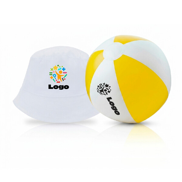 Kit de Plage pour Enfants - Chapeau Bob + Ballon de Plage + impression