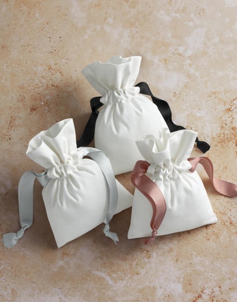 Cotton Gift Bag With Ribbon Drawstring - Soft White / Black / S