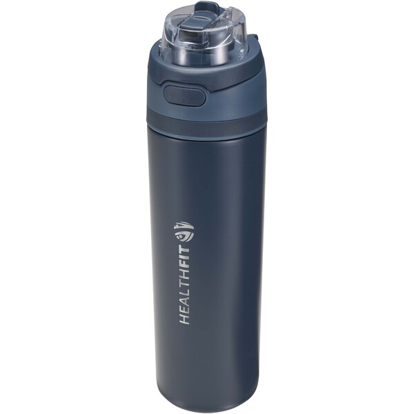 Theron 800 ml RCS recycled single wall stainless steel water bottle with dual function lid - Navy