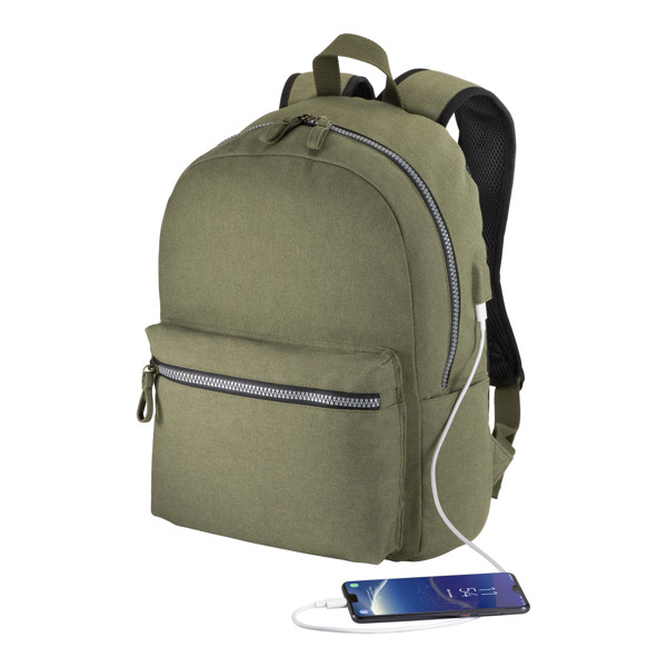 Laptop Backpack In Stone Washed Canvas - Dark Green