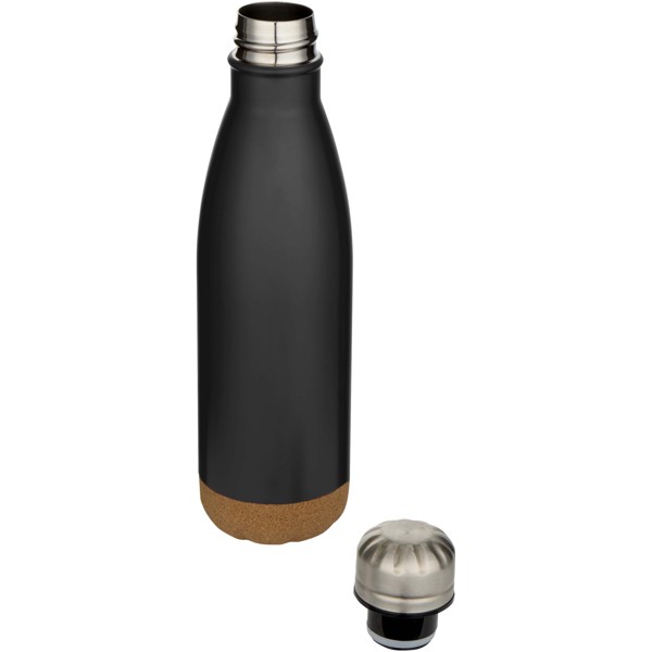 Cove 500 ml doppelwandige, vakuumisolierte Trinkflasche aus Edelstahl mit Korkdetails - schwarz