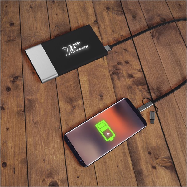 SCX.design P20 5000 mAh Powerbank mit Leuchtlogo - silber / weiss