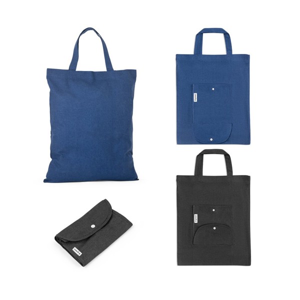 SIENA. Foldable bag in cotton (50%), recycled cotton (30%) and polyester (20% rPET) (140 g/m²) - Black