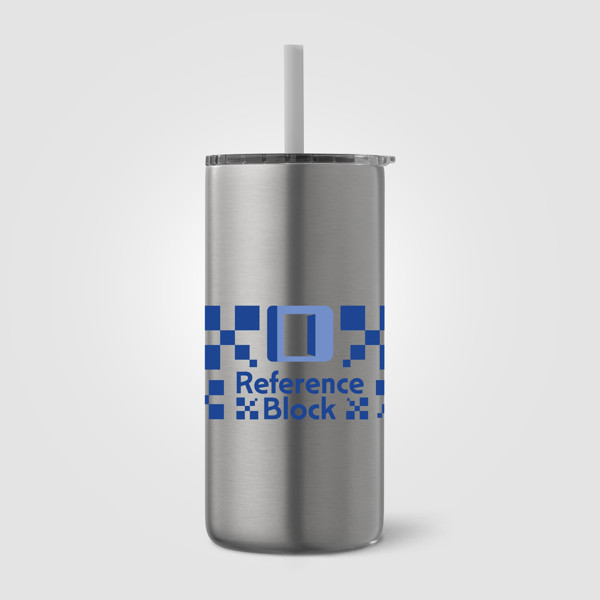 Borealis Recycled Stainless Steel Straw Tumbler - 475 ml - Chrome / Silkscreen
