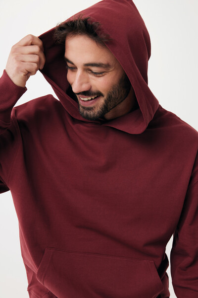 Mikina s kapucí Iqoniq Yoho relaxed fit z recykl. bavlny - Vínově Červená / XL