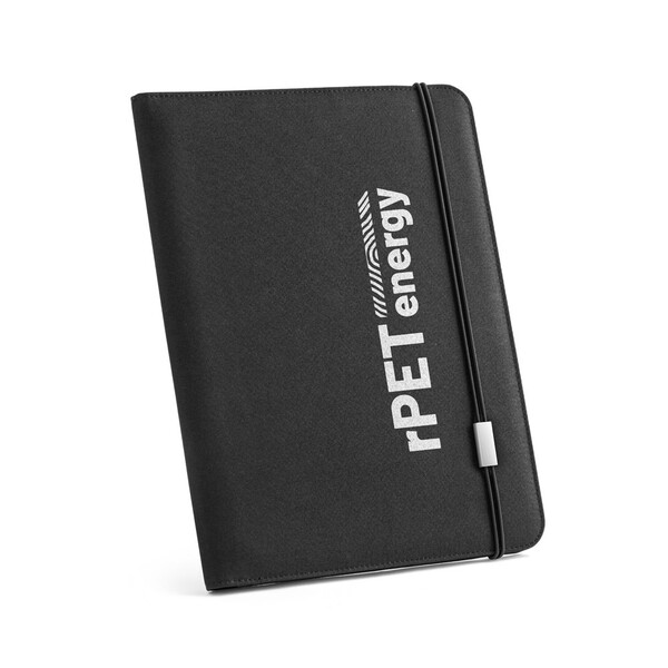 EMERGE FOLDER II. Pasta A4 em poliéster reciclado (100% rPET) 300D com elástico para fecho - Preto