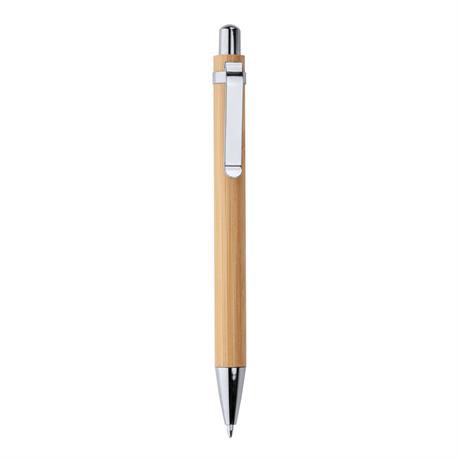 Personalised bamboo ballpoint pen and mechanical pencil set with metallic details