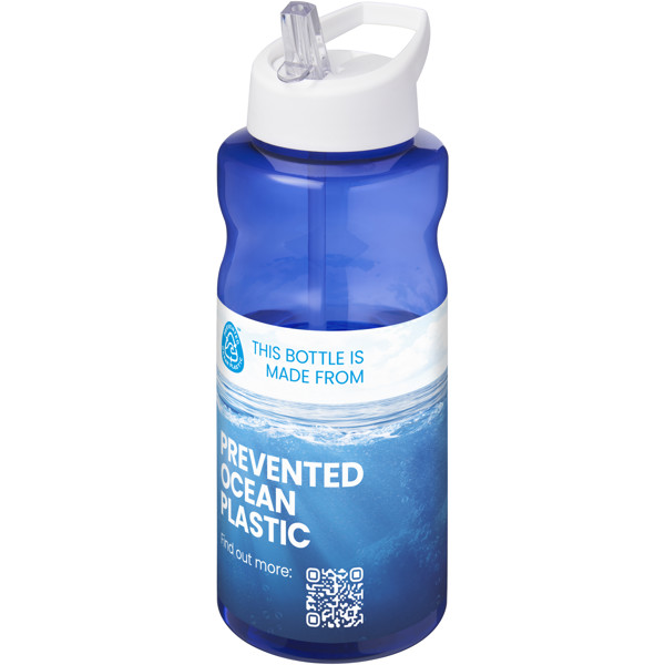 Bouteille de sport H2O Active® Eco Big Base de 1 litre avec couvercle à bec verseur - Bleu / Blanc