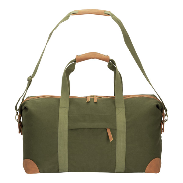 Recycled Canvas Duffle Bag. Adjustable And Removable Shoulder Strap With Metal Buckles - Dark Green