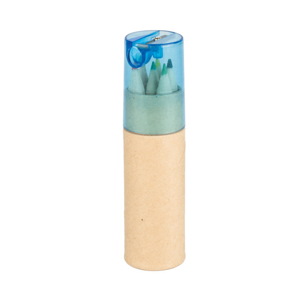 Tube De 6 Crayons De Couleur Avec Taille-Crayon - Bleu Turquoise