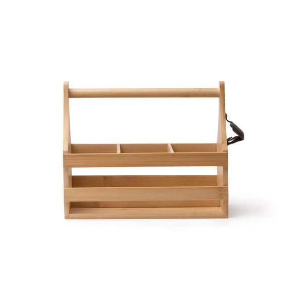 Personalised bamboo bottle holder for 6 bottles with built-in opener