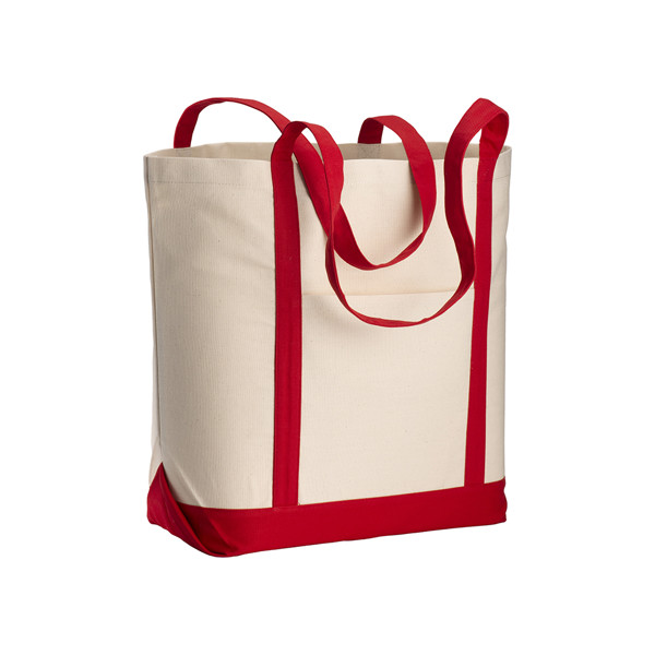 Natural Cotton Shopping Bag With Gusset At The Base - Red